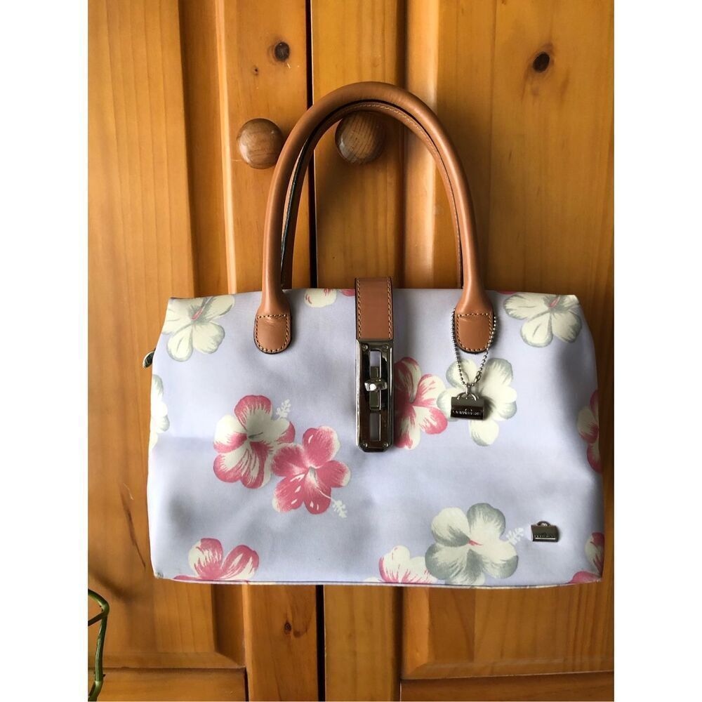 La Bagagerie Floral Print Satchel Handbag – Canvas & Leather Handles